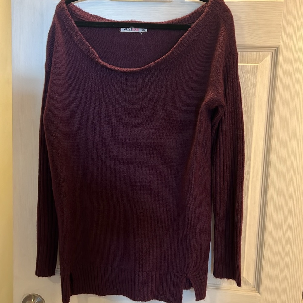 JustFab Deep Purple Off Shoulder Sweater - Picture 2 of 6